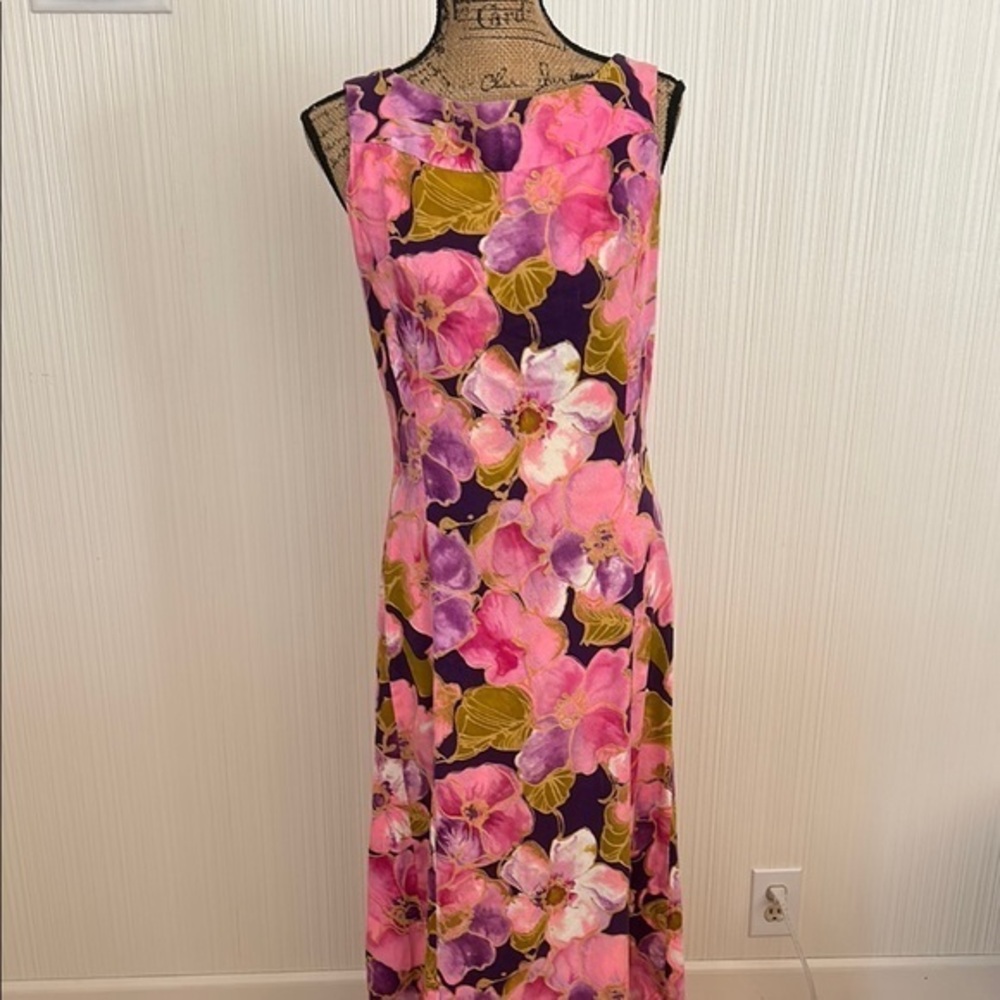 Vintage Handmade Pink Sheath Maxi Dress Bateau Neckline Sleeveless